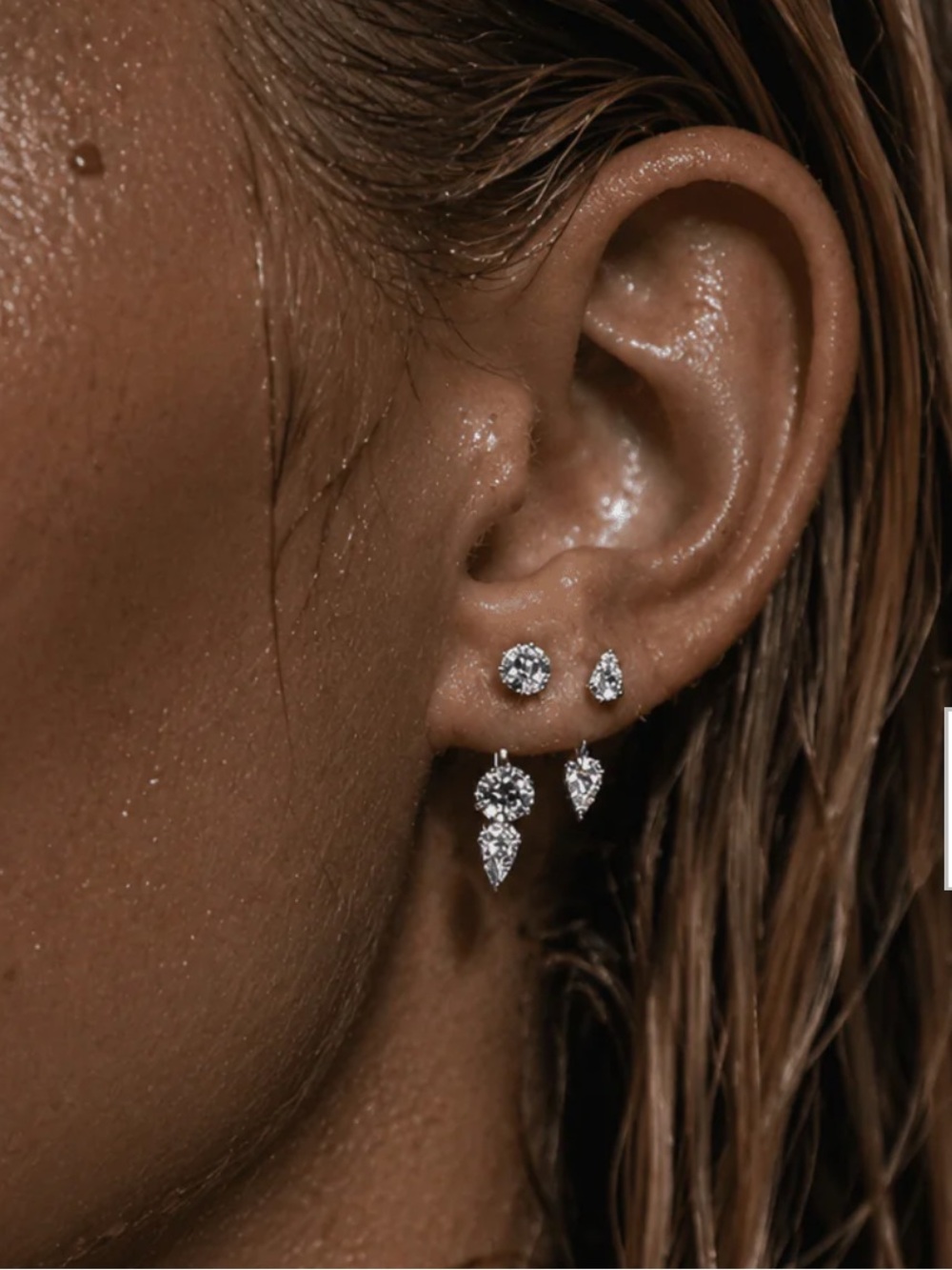 NOA Gold Floating Double Diamond Stud Earrings One Size
